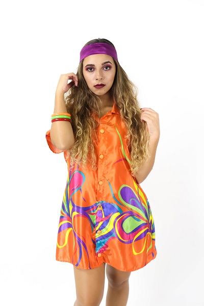 70s Vestido laranja estampa cores 